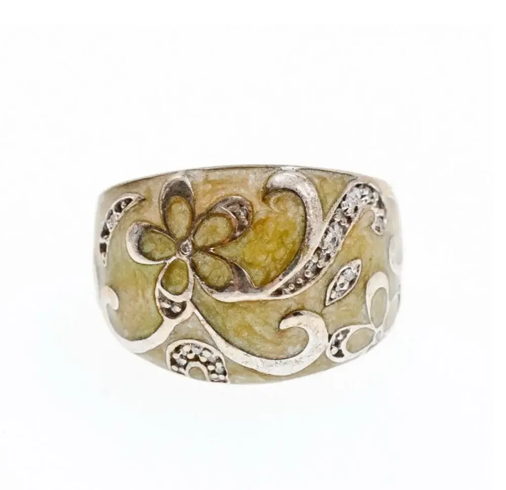 925 Sterling Silver Agate & CZ Ring Size 6.75